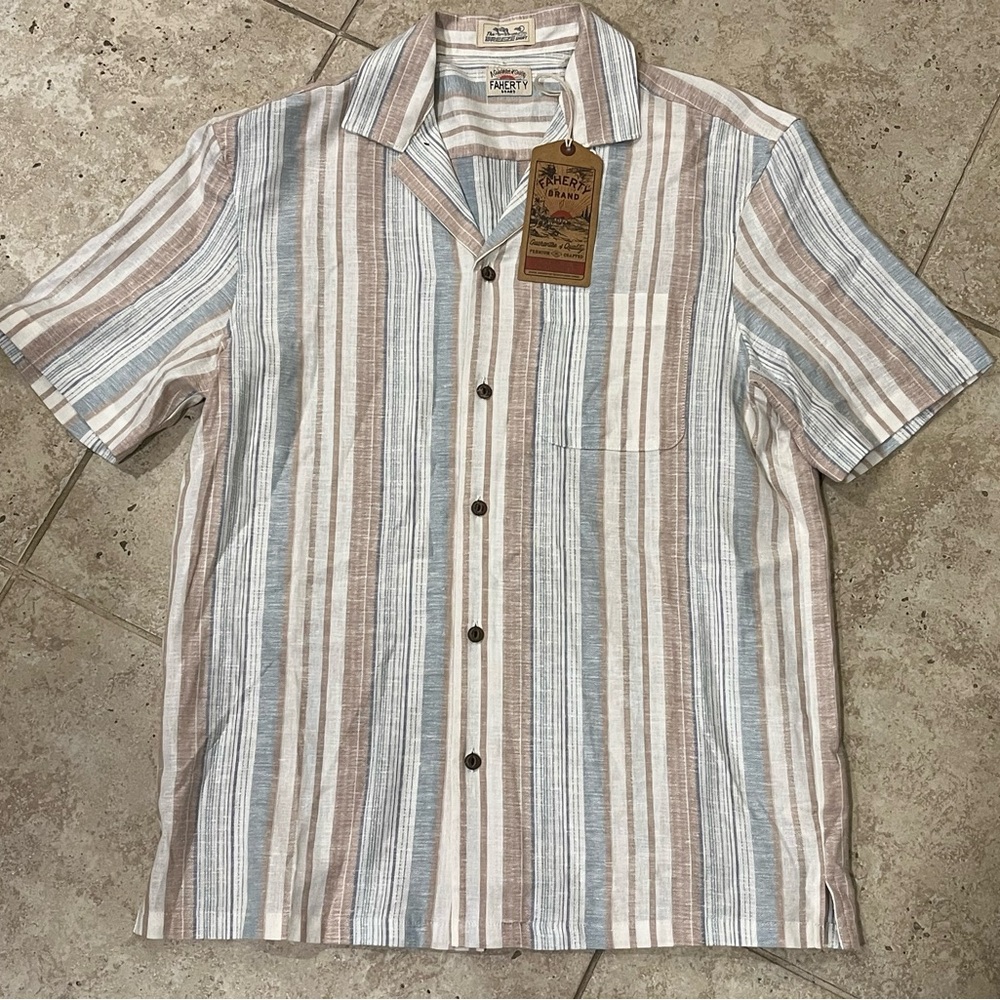 Faherty Men's White Striped Button Down The Breeze Shirt S Small $158